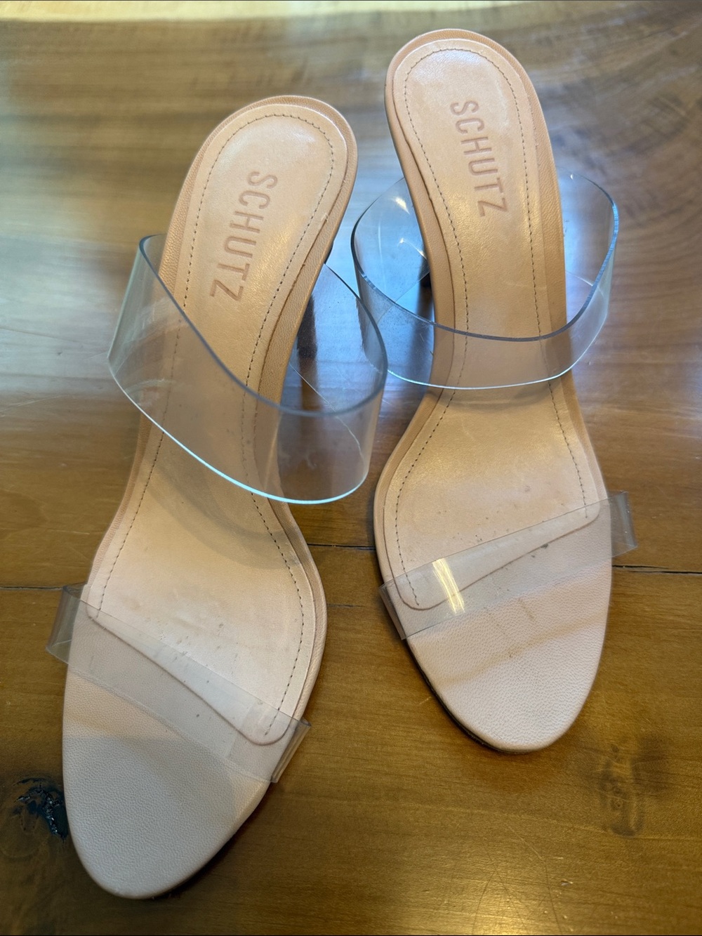 SCHUTZ Clear Strap Nude Tan Arielle heels